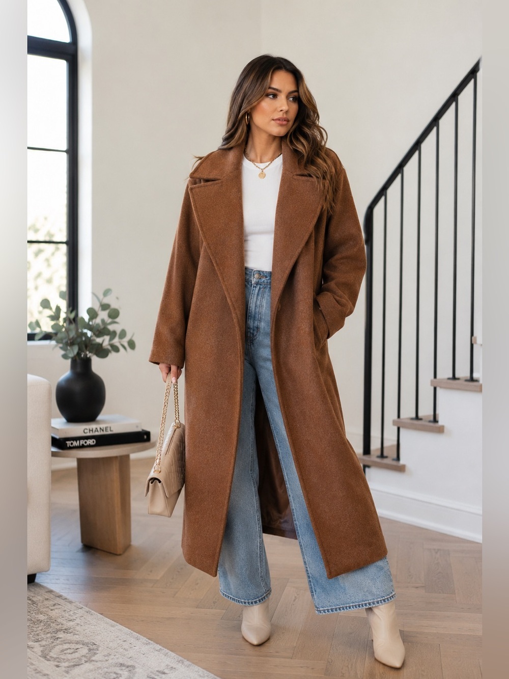 Long Brown Teddy Coat  ANEWST A- Cozy Chic Outerwear size M BN